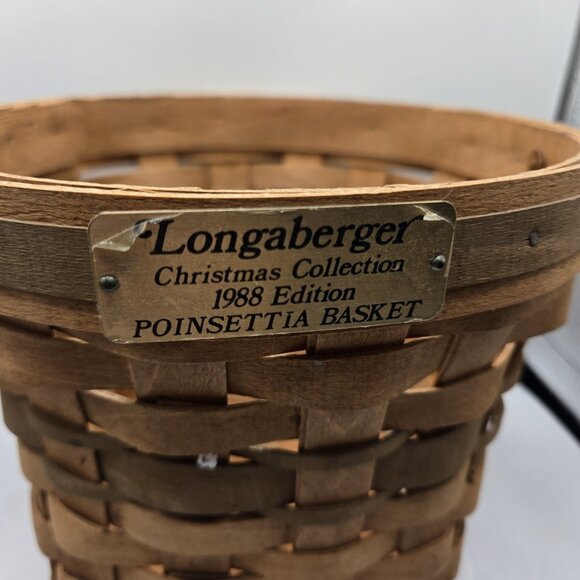 LONGABERGER 1988 Christmas Collection Poinsettia Basket w Handle Green Vintage - Picture 2 of 7